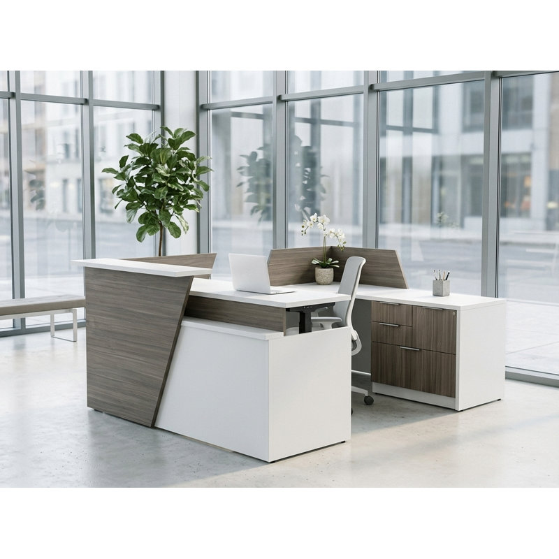 Meuble de rangement en forme de U avec dosseret et rangement pour dossiers suspendus — Bois d'ingénierie, finition TFL, hauteur réglable
