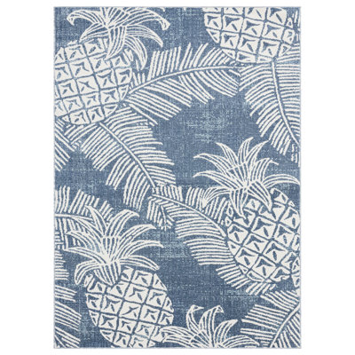 Tapis intérieur / extérieur, 5 pi 3 po x 7 pi 3 po, bleu marine / ivoire
