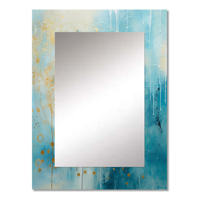 Teal Circular Sensitivity Retro Gold Watercolor - Abstract Painting Large Wall Mirror, Modern Unique Mirror, Printed Metal Art