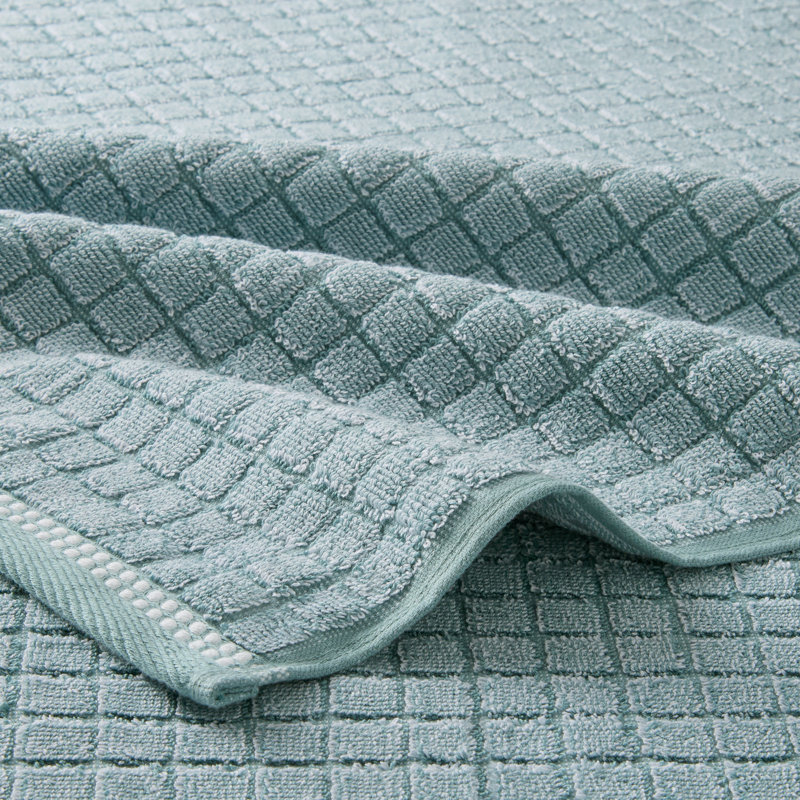TOWN & COUNTRY EVERYDAY 4-Piece Textured Windowpane Bath Towel Set, 30x58-Inch, 100% Cotton, Aqua Blue