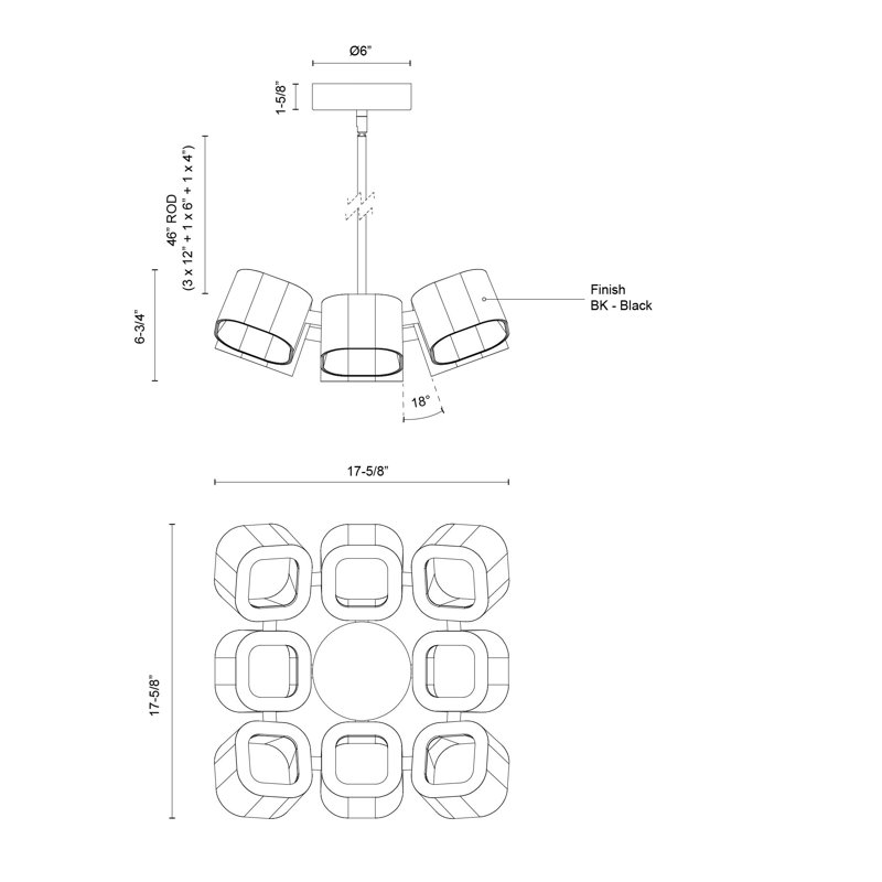 Arena 18-In Chandelier, 7055, 54.38" H x 17.63" W x 17.63" D, 9 Lights
