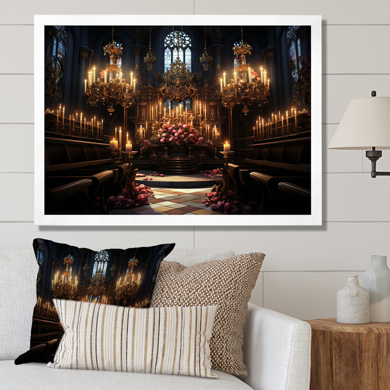 Basilique baroque - Église, art mural, Cadre de coin blanc fermé, H 12 po x l 20 po x P 1 po