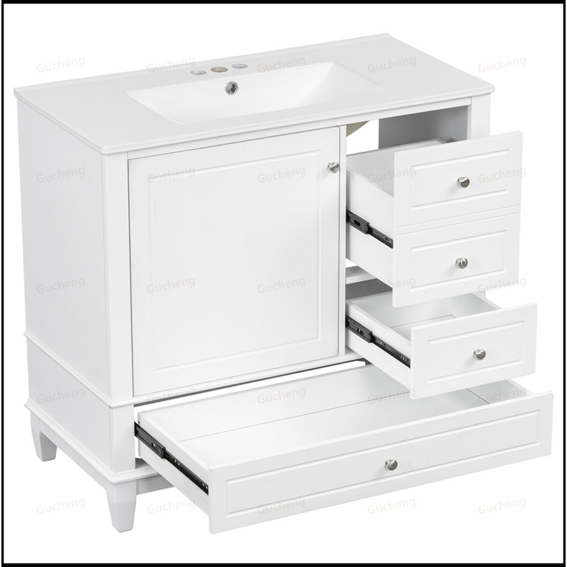 Meuble-lavabo 36 po avec base en bois massif, Blanc
