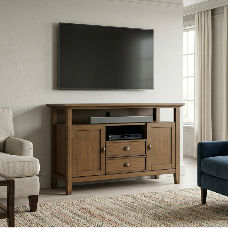 Redmond 54"W Solid Wood Transitional Tall TV Stand for TVs up to 60" with 2 Cabinets, 2 Drawers, and Adjustable Shelves