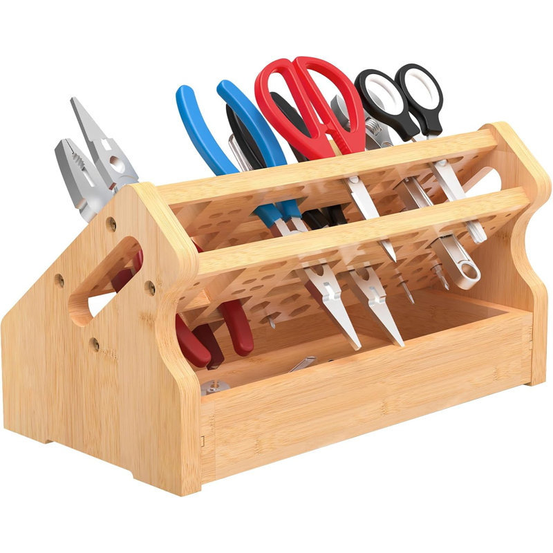 Bamboo Screwdriver Organizer Rack, Desktop Hand Tools Storage Holder With Drawer
