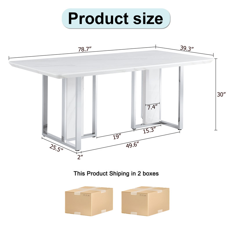 78.77" White MDF Rectangular Dining Table for Dining Office and Gaming Quick and Easy Assembly