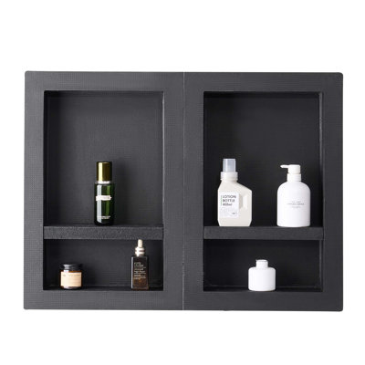Organisateur de niche encastré pour douche avec base imperméable à trois couches, surface de mortier de ciment à forte charge et installation horizontale ou verticale facile pour les salles de bain.