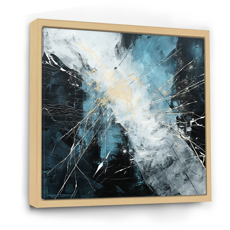 Marbre noir et bleu orage - reproduction sur toile, H 24 po x l 24 po x P 1 po, Cadre simple argenté