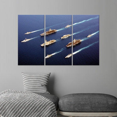 Navy Ships Canvas Print: Modern Seascape Military Fleet Artwork,3P Wrapped Canvas