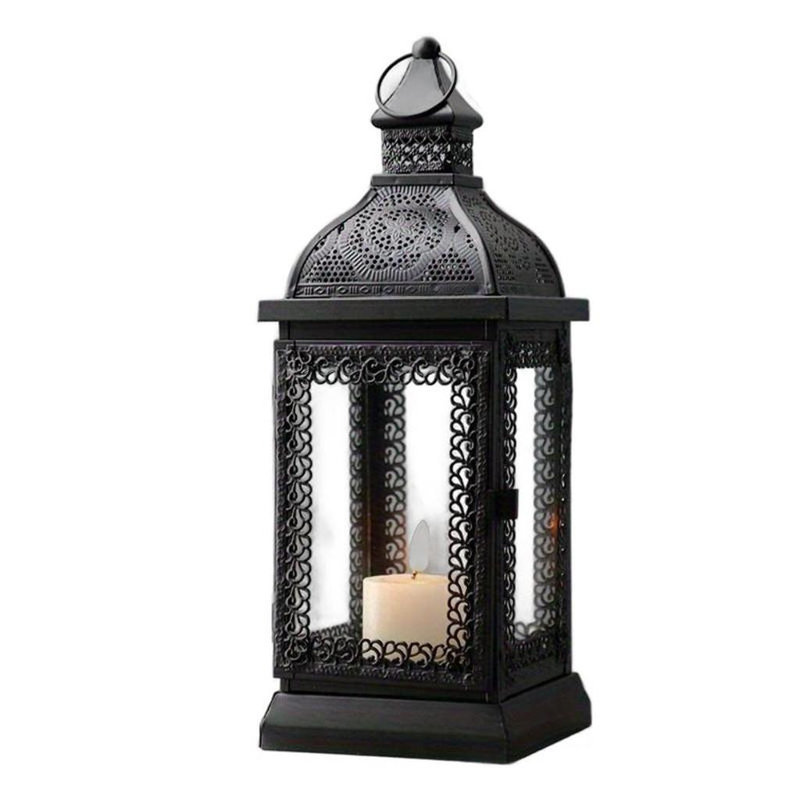 Porte-bougie de table en verre et métal 13 po transparent et noir