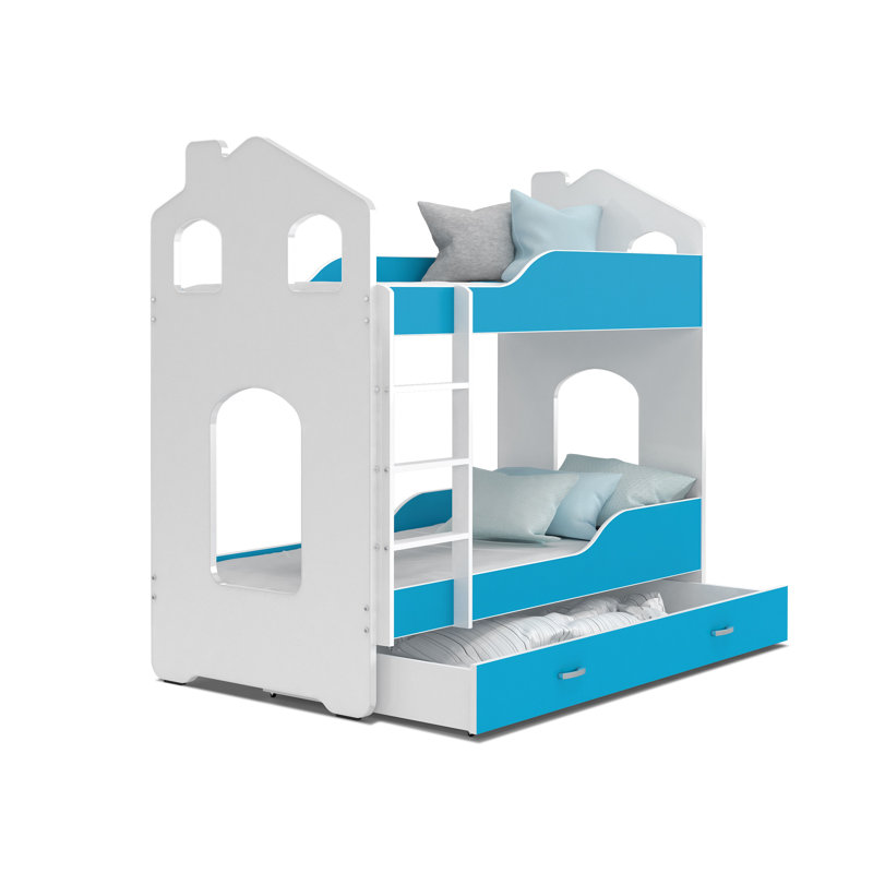 Ryland High Sleepers with Storage Included with Built-in Ladder Included, Pink/White, 80 x 190 cm