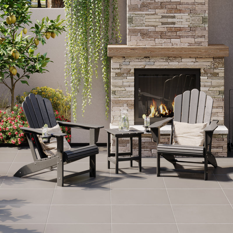 Lucus All-Weather UV-Resistant Adirondack Chair and Side Table 3-Piece Set, Gray