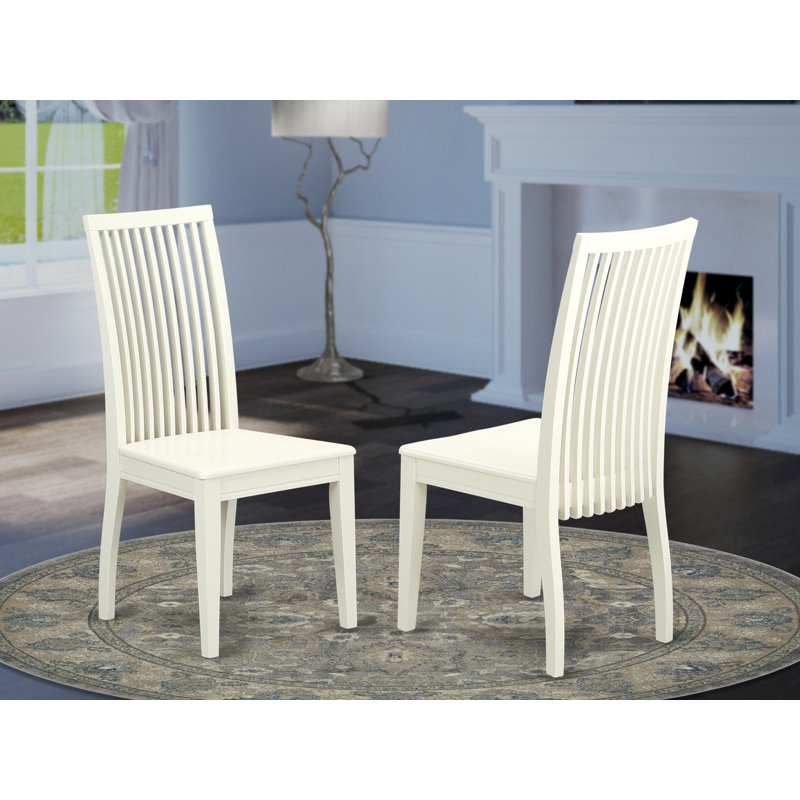 Ipswich Dining Chairs - Slat Back Wood Seat Kitchen Chairs, Set of 2, Linen White, Linen White, Wooden
