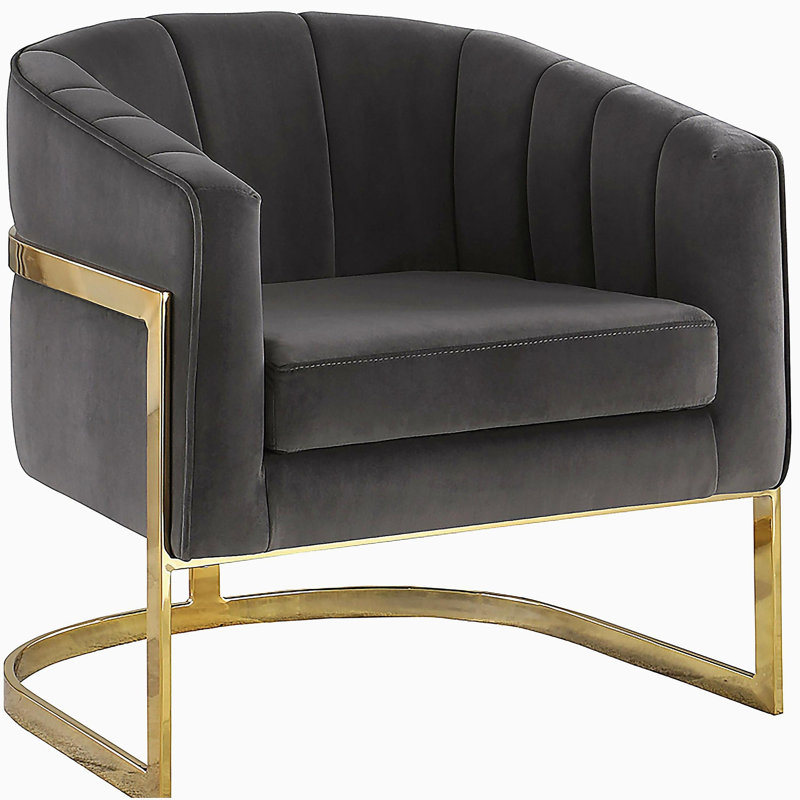 Dark Grey and Gold Tufted Barrel Accent Chair