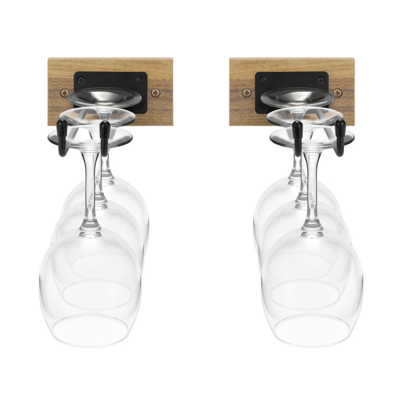  Wall Mounted Glass Stemware Rack Set, Mahogany
