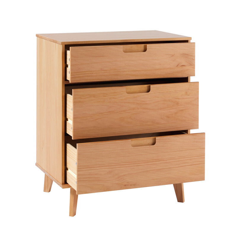 Commode en bois massif à 3 tiroirs Yarber Groove, Pin naturel