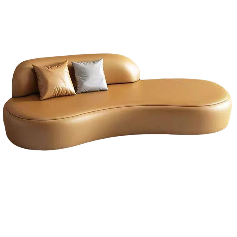 Fauteuil inclinable rembourré en éponge de style luxueux en similicuir léger, Orange, Accoudoir à gauche (vu de face)