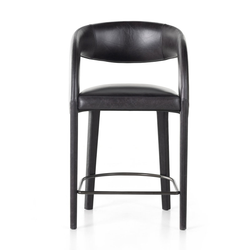 Tabouret de bar et de comptoir Geoffrey, Noir Sonoma / cuir véritable, Tabouret de comptoir (siège d'une hauteur de 26,5