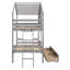 Lit superposé simple au-dessus de simple avec 2 tiroirs, 1 boîte de rangement, 1 tablette, fenêtre et toit gris