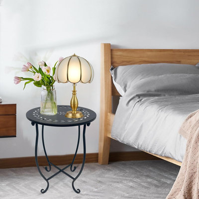 Petite table d'appoint ronde en métal pour l'extérieur, bistro de patio résistant aux intempéries pour balcon, cour, porche, jardin ou support à plante d'intérieur / extérieur, noir