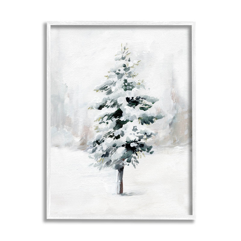 " Wintery Snow Tree Scene " by Caverly Smith, 20" H x 16" W x 1.5" D, Coastal White Framed Giclee