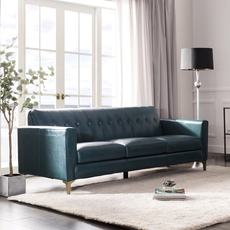 Cornwall 86'' Leather Sofa, Bilateral Turquoise Genuine Leather