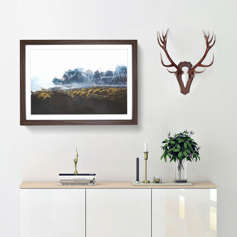 Mountains in Stokksnes Iceland in Abstract - Framed Print, 27cm H x 36cm W x 2cm D, Walnut Framed