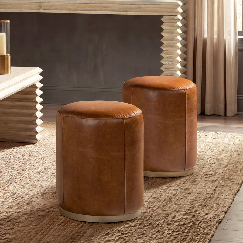 Nico 16" Round Leather Ottoman Stool