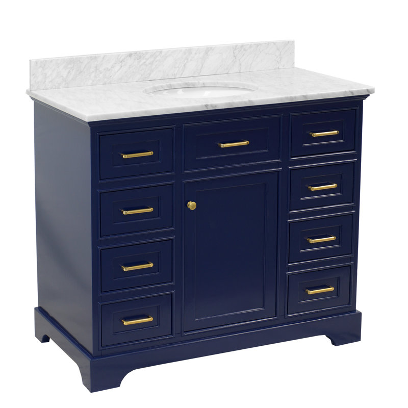 Ensemble de meuble-lavabo simple 42 po Meriline, Marbre de Carrare, Bleu royal