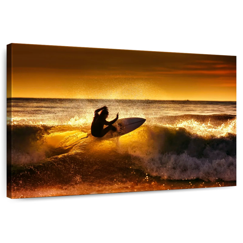 Surfer au coucher du soleil Sireci, H 16 po x l 24 po