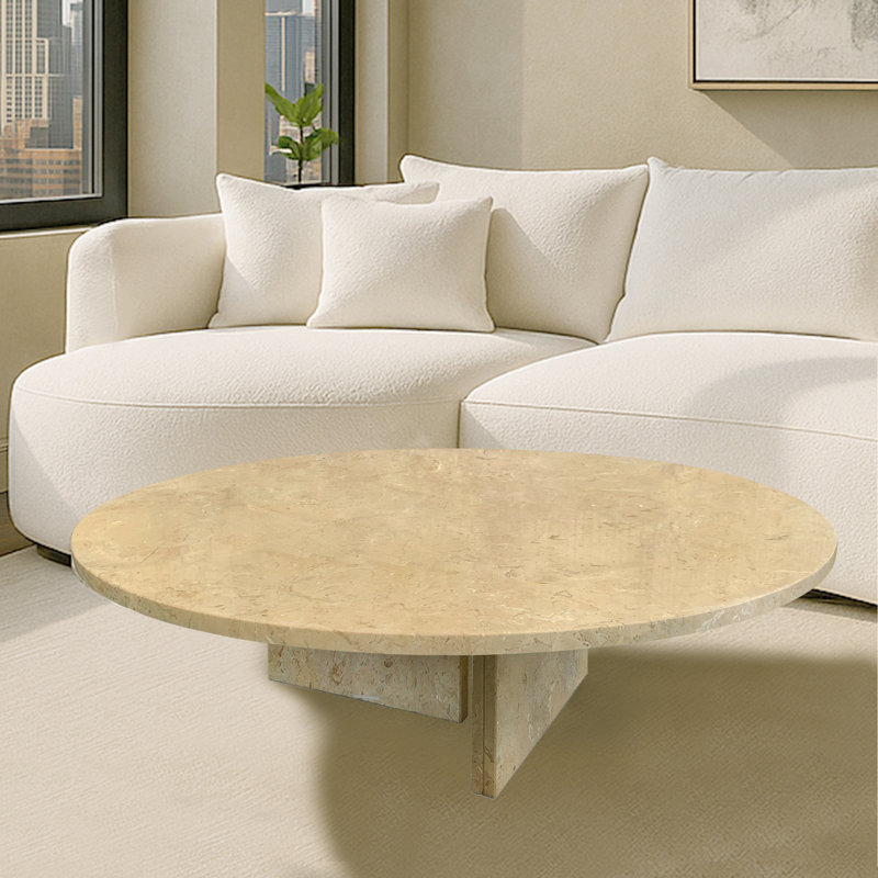 Table basse en marbre véritable, texture, Beige / marbre doré