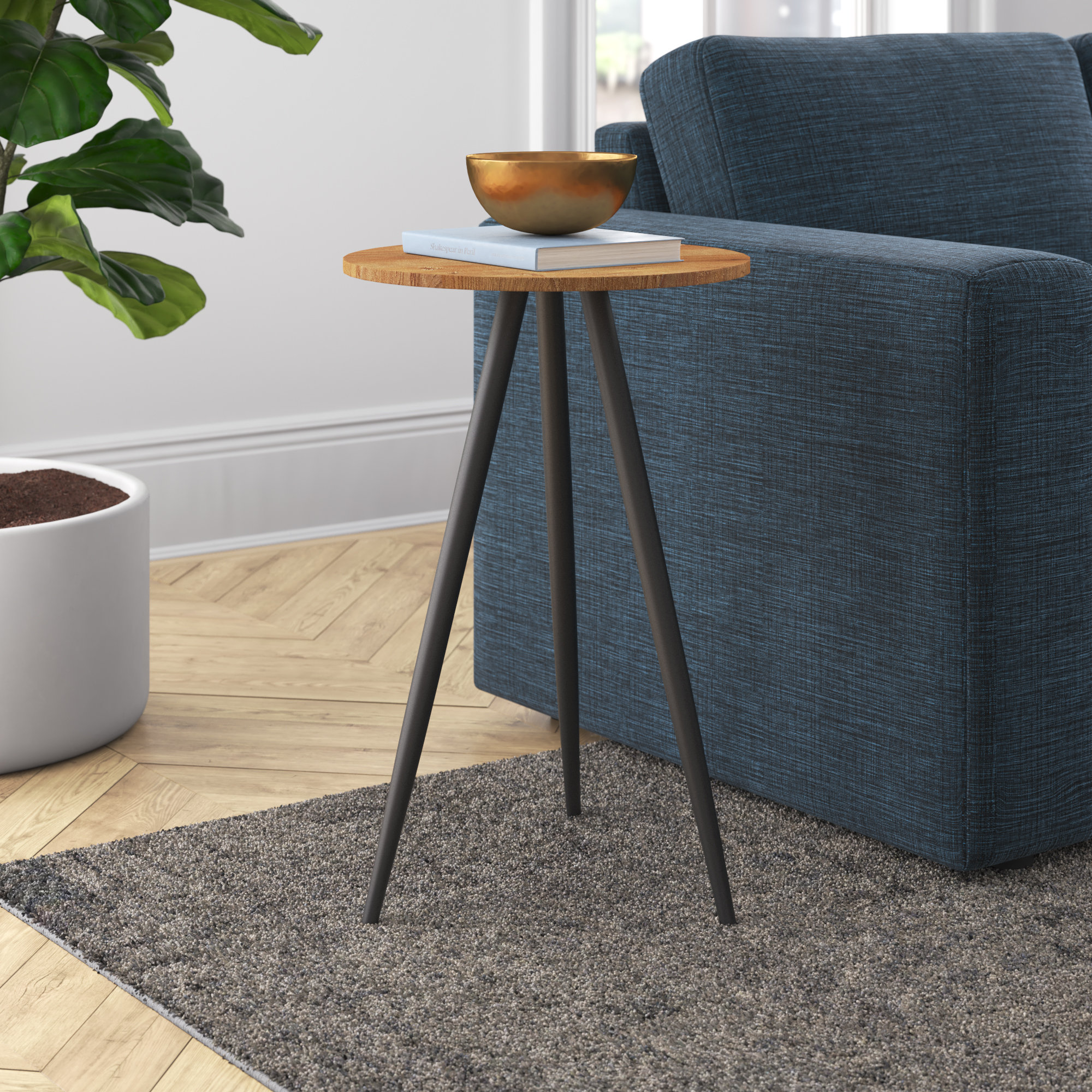 Mercury Row Swensen Modern Minimal Metal And Wood Round Side Table ...