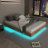 Floating Bed Frame with LED Lights, Fluted Mid Century Modern Floating Platform Bed No Box Spring Needed-1548720630