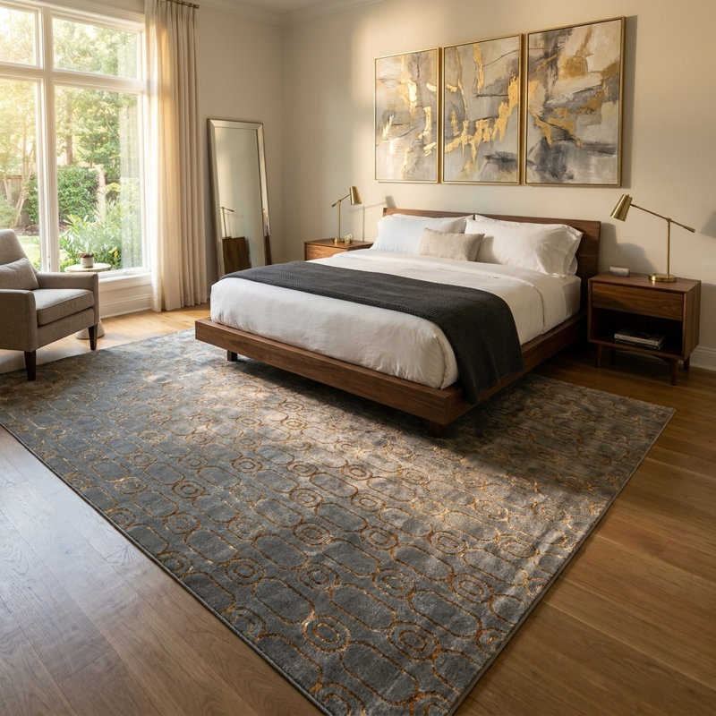 Tapis gris et doré Latitude Run® Colonne Nikica, Rectangle 7 pi 10 po x 10 pi