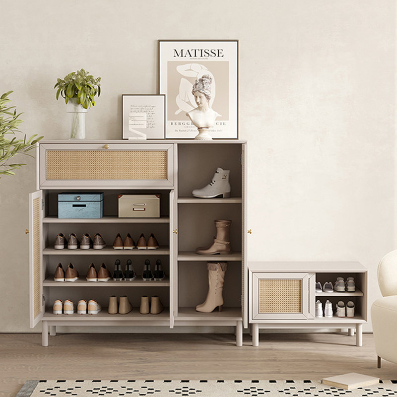 Armoire de rangement pour chaussures en rotin tissé, Crème