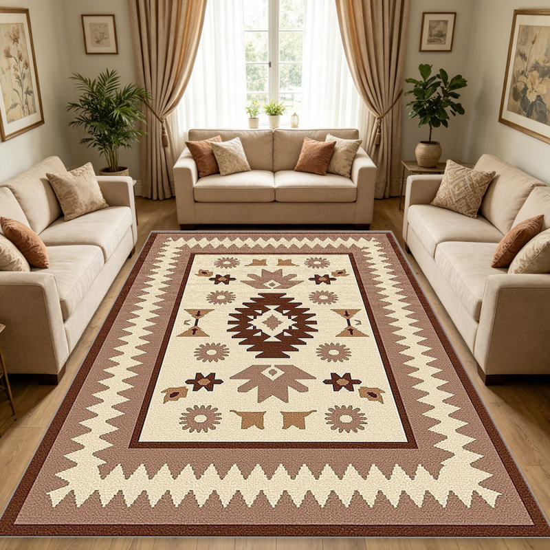Brown Southwestern carpet-easy to clean, machine-washable, soft and comfortable; suitable for door mats, kitchens, living rooms, bedrooms, corridors, and laundry areas. Easy to clean, durable carpet for home decoration.