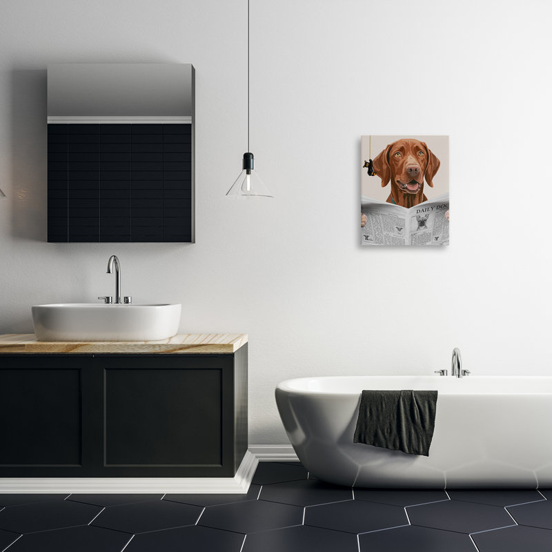 Toile humoristique de salle de bain Daily Hound, design par Jesse Keith, H 20 po x l 16 po