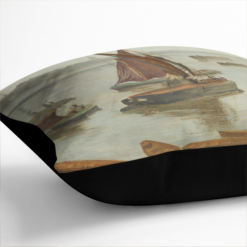 Old Battersea Reach Square Throw Cushion, 40cm H x 40cm W x 15cm D, Black