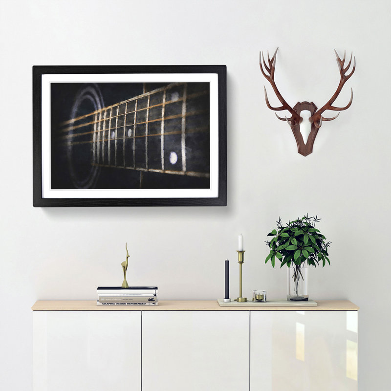 Strings of the Guitar - Picture Frame Graphic Art Print, 45cm H x 63cm W x 2cm D, Black Framed
