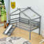 Lit mezzanine simple en bois en forme de maison avec échelle et toboggan-688792432