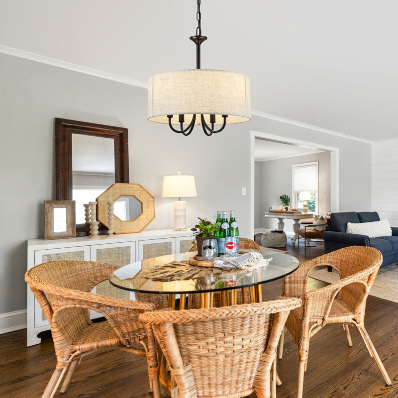 Cruce 8 - Light 21.65'' Drum Chandelier With Off-white Linen Fabric Shade, Dining Room Light Fixtures Over-table, Modern Farmhouse Chandeliers For Bedroom Foyer Living Room Entryway Kitchen, Drum-pendant-light