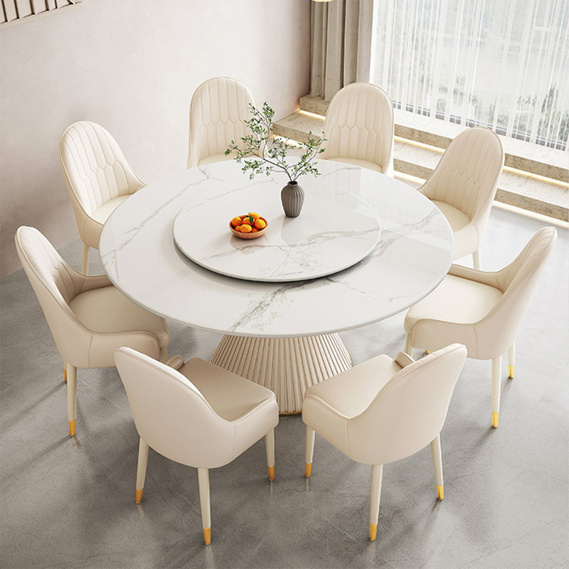 Shiny White Round Sintered Stone Tabletop Dining Table, 29.92"H x 51.18"L x 51.18"W