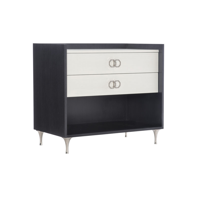 Elegant Transitional 2-Drawer Nightstand in Black and White