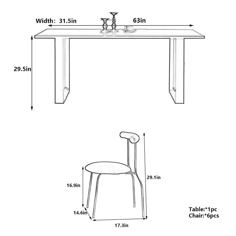 Table de salle à manger Minimalist, H 29,5 po x L 63 po x l 31,5 po