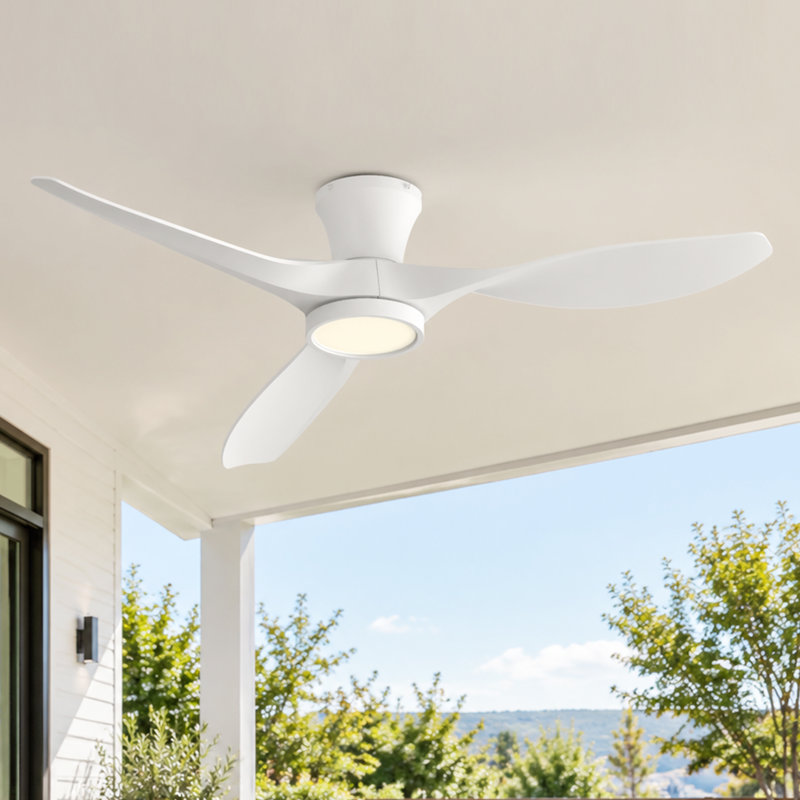 Jacara 52" Flush Mount Ceiling Fan with LED Light & Remote (set of 2), White with White Blades