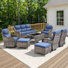 7-9 Person Outdoor Wicker Patio Conversation Set With Swivel Chairs And Coffee Table