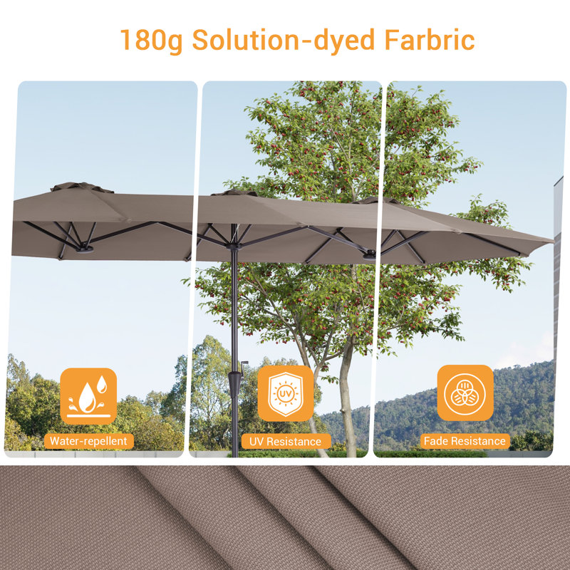 Grand parasol rectangulaire rectangulaire à double face pour marché, H 7 pi 7 po x l 13 pi x P 7 pi, Taupe
