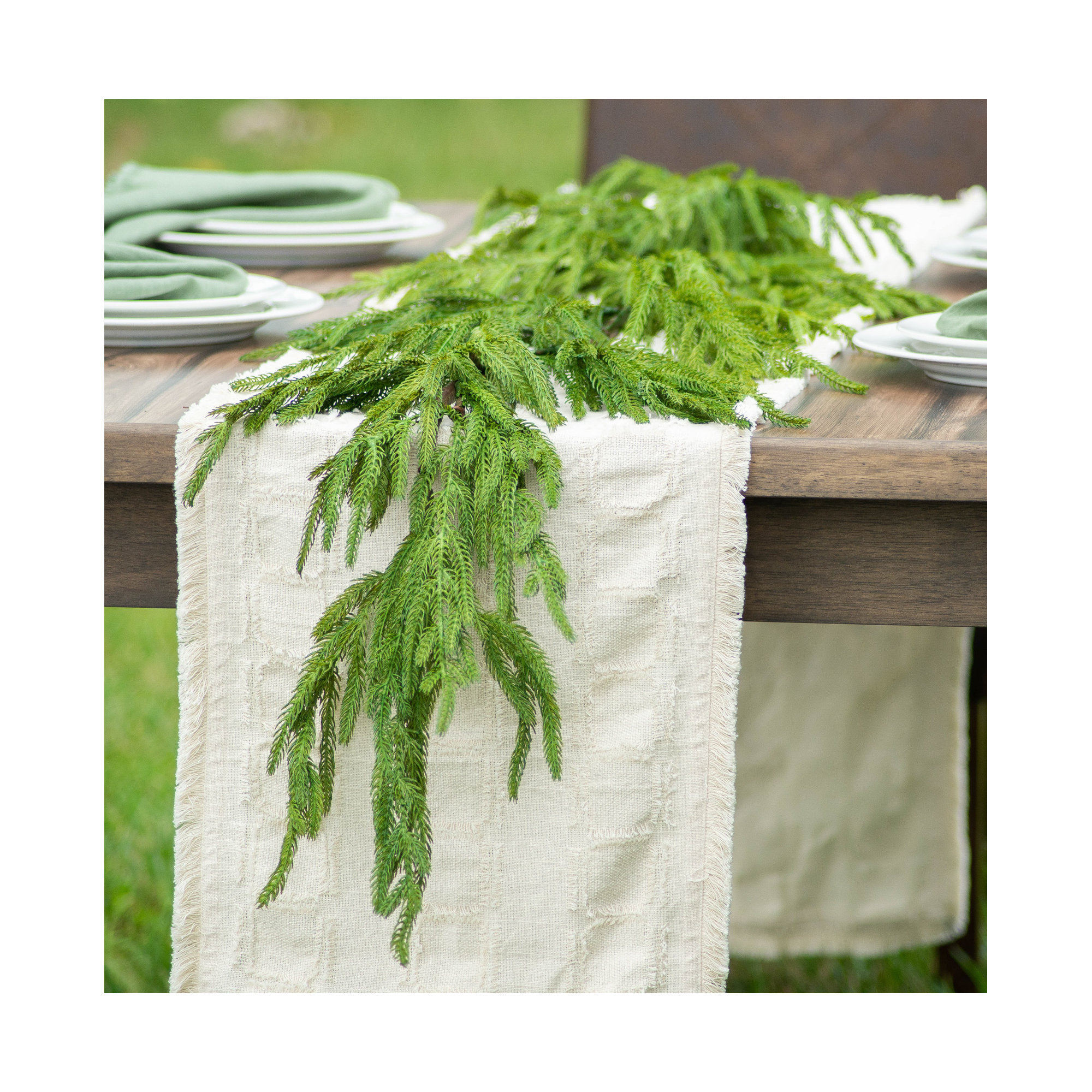Real Touch Norfolk Pine Christmas Holiday Front Door Garland Table Runner, 20' L