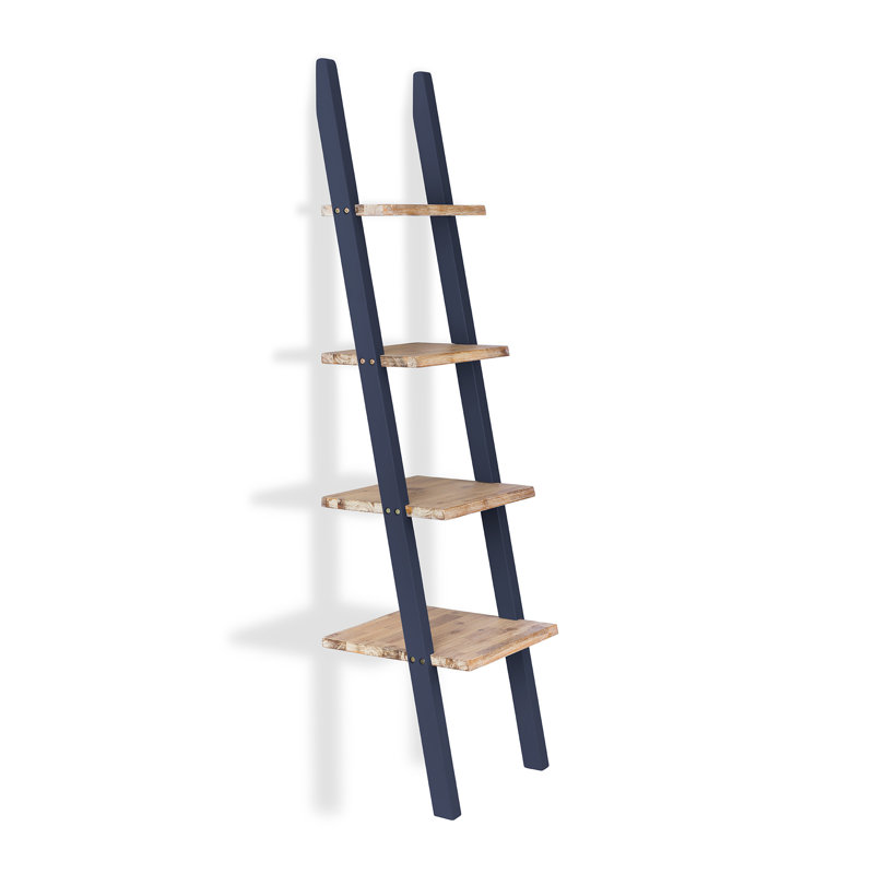 Addisun 44cm W Solid Wood Height -Adjustable Shelving Unit, Navy Blue/Beige