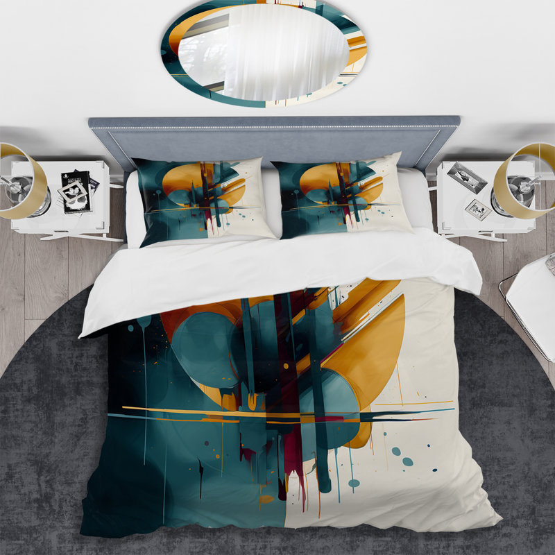 King Abstract Geometric Multicolor Microfiber Duvet Cover Set